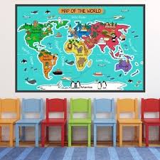 Kids Animals World Map Wall Sticker Ws