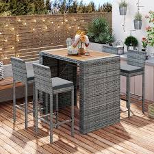 Outdoor Patio Wicker Dining Set Bar