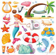 Set Of Mermaid And Summer Icon Cartoon