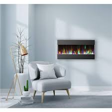 Hanover Fireside 42 In Recessed Wall Mounted Electric Fireplace With Crystals And Led Color Changing Display Black