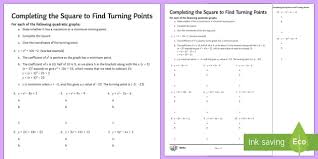 Square To Find Turning Points Worksheet