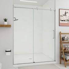 Horow 59 In W X 75 In H Sliding Frameless Shower Door In Brushed Nickel With 5 16 In 8 Mm Clear Glass