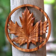 Maple Leaf Suar Wood Relief Panel From