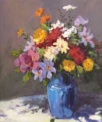 Blue Vase Of Spring Flowers Painting By