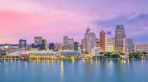 Detroit Skyline Over Michigan City At