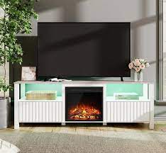 Fitueyes White Fireplace Tv Stand For