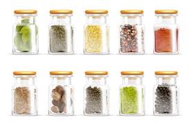 Herbs Spices Jars Icon Set Stock Vector