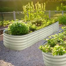 Veikous 8 Ft X 2 Ft X 1 4 Ft Galvanized Raised Garden Bed 9 In 1 Planter Box Outdoor Pearl White