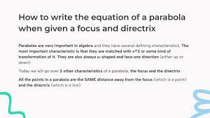 Equation Of A Parabola When Given A