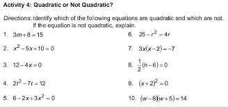 Activity 4 Quadratic Or Not Quadratic