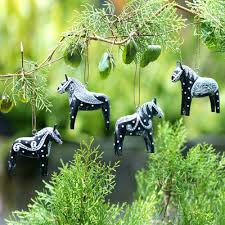 4 Wood Dala Horse Ornaments Carved Painted By Hand In Bali