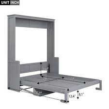 Gray Wooden Frame Queen Size Murphy Bed