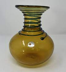 Vintage Blenko Art Glass Vase Yellow W