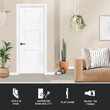 Steves Sons 32 In X 80 In 3 Panel Equal Shaker White Primed Rh Solid Core Wood Single Prehung Interior Door With Bronze Hinges