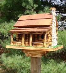 Log Cabin Birdhouse With Stone Rock Chimney