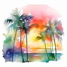 Palm Trees And Watercolor Generative Ai