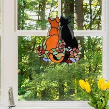 River Of Goods Cats In The Garden Stained Glass Window Panel