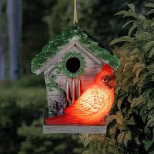 Solar Cardinal Hanging Resin Birdhouse