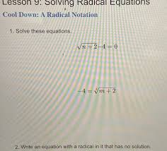 Lesson 9 Solving Radical Equations Cool