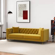 Velvet Modern Sofas Living Room Sofa Yellow Mustard