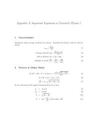 Important Equations In University Physics 1