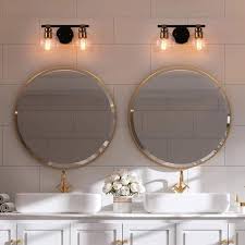 Zevni 14 In 2 Light Modern Black Bathroom Vanity Light Rustic Vintage Brass Vanity Light Globe Seeded Glass Wall Sconce