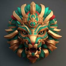 Lion Quetzalcoatl Head Symmetrical