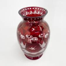 Ruby Red Hand Cut Glass Vase From