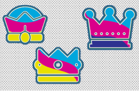 Colorful King Queen Crown Stickers Set