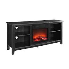 Walker Edison Essential 58 Wood Tv Stand With Fireplace Black