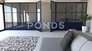 Glass Wall In Blue Living Room Open