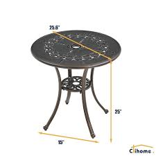 Clihome Round Cast Aluminum Outdoor Dining Table With Umbrella Hole