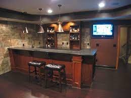 Custom Basement Bar With Stone Veneer