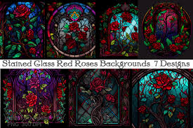 Stained Glass Red Roses Backgrounds