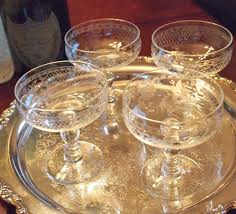 Vintage Etched Crystal Champagne Coupes
