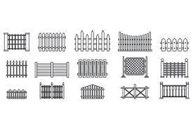 Garden Fence Icons Set Outline Style