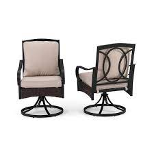 Phi Villa Swivel Rockers Metal And Wicker Outdoor Dining Chair With Beige Cushions 2 Pack