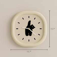 Silent Black Cat Wall Clock Wood