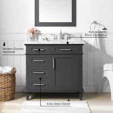 Home Decorators Collection Sonoma 36 In W X 22 In D Bath Vanity In Dark Charcoal With Carrara Marble Top With White Sinks