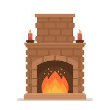 Burning Brick Fireplace With Fire