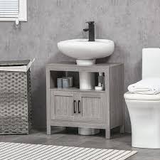 Kleankin Pedestal Sink Storage Cabinet Bathroom Under Sink Cabinet With 2 Doors And Open Shelf Bathroom Vanity Gray