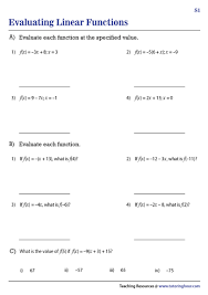 Evaluating Linear Functions Worksheets