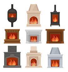 Vector Fireplaces With Fire Set