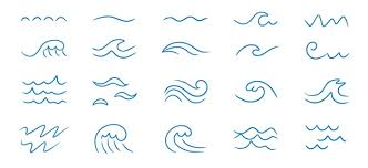 Vector Wave Sea Line Doodle Icon Set