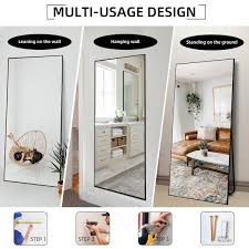 Seafuloy 31 5 In W X 71 5 In H Large Rectangle Black Alloy Framed Full Length Wall Mounted Standing Mirror