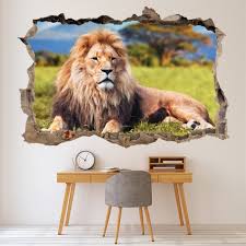 King Lion 3d Hole In The Wall Sticker