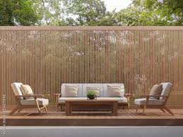 Outdoor Living Area With Wood Slats 3d