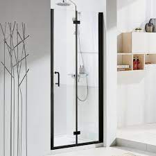 Maincraft 32 In W X 72 In H Bifold Frameless Shower Door In Matte Black With Handle And Clear Glass