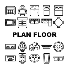 Plan Floor Home Icons Set Vector House