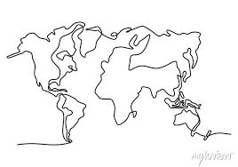 World Map One Line Drawing On White